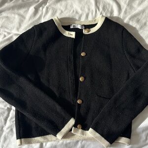 Zara Black & Cream Cardigan with Gold Buttons